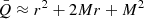 Mathematical equation: $ \bar{Q}\approx r^2+2Mr+M^2 $