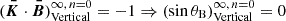 Mathematical equation: $ (\boldsymbol{\bar{K}}\cdot\boldsymbol{\bar{B}})^{\infty,\,n=0}_\text{Vertical}=-1\Rightarrow (\sin\theta_{\mathrm{B}})^{\infty,\,n=0}_\text{Vertical}=0 $