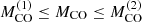 Mathematical equation: $ M_\mathrm{CO}^{(1)} \leq M_\mathrm{CO} \leq M_\mathrm{CO}^{(2)} $
