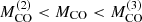 Mathematical equation: $ M_\mathrm{CO}^{(2)} < M_\mathrm{CO}< M_\mathrm{CO}^{(3)} $