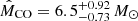 Mathematical equation: $ \hat{M}_{\mathrm{CO}} = 6.5^{+0.92}_{-0.73}\,M_\odot $