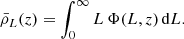 Mathematical equation: $$ \begin{aligned} \bar{\rho }_L(z)= \int _0^\infty L\,\Phi (L,z)\,{\mathrm{d} } L. \end{aligned} $$