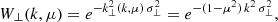 Mathematical equation: $$ \begin{aligned} W_\perp (k,\mu ) = e^{-k_\perp ^2(k,\mu )\,\sigma _\perp ^2} = e^{-(1 - \mu ^2)\,k^2\,\sigma _\perp ^2}, \end{aligned} $$