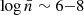 Mathematical equation: $ \log{\bar{n}} \sim 6 {-} 8 $