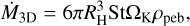 Mathematical equation: $\[\dot{M}_{3 \mathrm{D}}=6 \pi R_{\mathrm{H}}^3 \mathrm{St} \Omega_{\mathrm{K}} \rho_{\mathrm{peb}},\]$