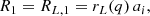 Mathematical equation: $$ \begin{aligned} R_1 = R_{L,1} = r_{L}(q) \, a_i ,\end{aligned} $$