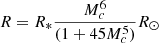 Mathematical equation: $$ \begin{aligned} R = R_* \frac{M_c^6}{(1 + 45 M_c^5)} R_\odot \end{aligned} $$