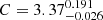 Mathematical equation: $ C = 3.37^{0.191}_{-0.026} $
