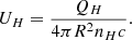 Mathematical equation: $$ \begin{aligned} U_H = \frac{Q_H}{4\pi R^2 n_H c}. \end{aligned} $$