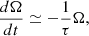 Mathematical equation: $$ \begin{aligned} \frac{d\Omega }{dt} \simeq -\frac{1}{\tau } \Omega , \end{aligned} $$