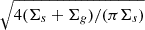 Mathematical equation: $ \sqrt{4 (\Sigma_s+\Sigma_g)/(\pi \Sigma_s)} $
