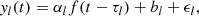 Mathematical equation: $$ \begin{aligned} y_l(t) = \alpha _l f(t - \tau _l) + b_l + \epsilon _l, \end{aligned} $$