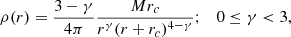 Mathematical equation: $$ \begin{aligned} \rho (r)=\frac{3-\gamma }{4\pi }\frac{Mr_c}{r^\gamma (r+r_c)^{4-\gamma }};\quad 0\le \gamma < 3, \end{aligned} $$