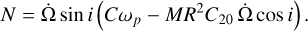 Mathematical equation: $N = \dot \Omega \,\sin \,i\left( {C{\omega _p} - M{R^2}{C_{20}}\,\dot \Omega \,\cos \,i} \right).$