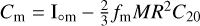 Mathematical equation: ${C_m} = {I_{ \circ m}} - {2 \over 3}\,{f_m}M{R^2}{C_{20}}$