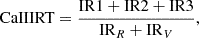 Mathematical equation: $$ \begin{aligned} \mathrm{CaII IRT} = \frac{\mathrm{IR1} +\mathrm{IR2} +\mathrm{IR3} }{\mathrm{IR} _R+\mathrm{IR} _V}, \end{aligned} $$