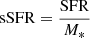 Mathematical equation: $ \mathrm{sSFR}=\frac{\mathrm{SFR}}{M_*} $