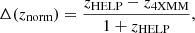 Mathematical equation: $$ \Delta (z_{\text{norm}}) = \frac{z_{\text{HELP}} - z_{\text{4XMM}}}{1 + z_{\text{HELP}}}, $$