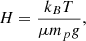 Mathematical equation: $$ \begin{aligned} H = \dfrac{k_B T}{\mu m_p g}, \end{aligned} $$