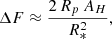 Mathematical equation: $$ \begin{aligned} \Delta F \approx \frac{2\,R_p\,A_H}{R_*^2}, \end{aligned} $$