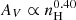 Mathematical equation: $ A_V \propto n_{\mathrm{H}}^{0.40} $