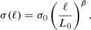 Mathematical equation: $$ \begin{aligned} \sigma (\ell ) = \sigma _0 \left( \frac{\ell }{L_0}\right)^\beta , \end{aligned} $$
