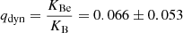 Mathematical equation: $ q_{\mathrm{dyn}} = \frac{K_{\mathrm{Be}}}{K_{\mathrm{B}}} = 0.066 \pm 0.053 $
