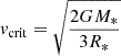 Mathematical equation: $ v_{\mathrm{crit}} = \sqrt{\nicefrac{2 G M_*}{3 R_*}} $