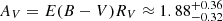 Mathematical equation: $ A_V = E(B-V) R_V \approx 1.88^{+0.36}_{-0.32} $