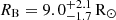 Mathematical equation: $ R_{\mathrm{B}} = 9.0^{+2.1}_{-1.7}\, \mathrm{R}_\odot $
