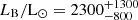 Mathematical equation: $ {L_{\mathrm{B}}}/{\mathrm{L}_\odot} = 2300^{+1300}_{-800} $