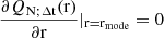 Mathematical equation: $ \frac{\partial {Q}_{\mathrm{N};\rm{\Delta} \mathrm{t}}(\mathrm{r})}{\partial \mathrm{r}} |_{\mathrm{r}=\mathrm{r}_\mathrm{{mode}}} = 0 $