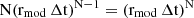 Mathematical equation: $ \mathrm{N}({\mathrm{r}_{\mathrm{mod}}}\,\rm{\Delta} \mathrm{t})^{\mathrm{N}-1}=({\mathrm{r}_{\mathrm{mod}}}\,\rm{\Delta} \mathrm{t})^{\mathrm{N}} $