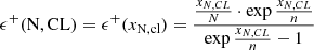 Mathematical equation: $$ \begin{aligned} \epsilon ^+(\mathrm {N,CL})&= \epsilon ^+ ({x}_{\rm {N,cl}})= \frac{\frac{{x}_{{N},{CL}}}{{N}}\cdot \exp {\frac{{x}_{{N},{CL}}}{{n}}}}{\exp {\frac{{x}_{{N},{CL}}}{{n}}}-1} \end{aligned} $$