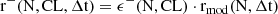 Mathematical equation: $$ \begin{aligned} \mathrm{r}^- (\mathrm{N,CL},\mathrm {\Delta } \mathrm {t})&= \epsilon ^- (\mathrm{N},\mathrm{CL}) \cdot {\mathrm{r}_{\rm mod}} (\mathrm{N},\mathrm {\Delta } \mathrm {t})\end{aligned} $$