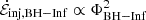 Mathematical equation: $ \dot{\mathcal{E}}_{\mathrm{inj,BH-Inf}} \propto \Phi_{\mathrm{BH-Inf}}^2 $
