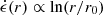 Mathematical equation: $ \dot{\epsilon}(r) \propto \ln(r/r_0) $