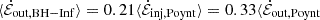 Mathematical equation: $ \langle \dot{\mathcal{E}}_{\mathrm{out,BH-Inf}} \rangle = 0.21 \langle \dot{\mathcal{E}}_{\mathrm{inj,Poynt}} \rangle = 0.33 \langle \dot{\mathcal{E}}_{\mathrm{out,Poynt}} $
