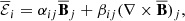 Mathematical equation: $$ \begin{aligned} {\overline{\mathcal{E} }}_i = \alpha _{ij} {\overline{\mathbf{B }}}_j + \beta _{ij} (\nabla \times {\overline{\mathbf{B }}})_j, \end{aligned} $$