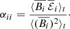 Mathematical equation: $$ \begin{aligned} \alpha _{ii} = \frac{\langle \overline{B_i}\, {\overline{\mathcal{E} }_i}\rangle _t}{\langle (\overline{B_{i}})^2 \rangle _t}\cdot \end{aligned} $$