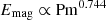 Mathematical equation: $ E_{\mathrm{mag}} \propto \mathrm{Pm}^{0.744} $