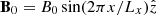Mathematical equation: $ \mathbf{B}_0 = B_0 \sin(2\pi x/L_x) \hat{z} $
