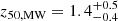Mathematical equation: $ z_\text{50,MW}= 1.4^{+0.5}_{-0.4} $