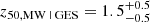 Mathematical equation: $ {z_\text{50,MW | GES}= 1.5^{+0.5}_{-0.5}} $