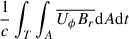 Mathematical equation: $ \frac{1}{c}\int_T \int_A \overline{U_\phi B_r} \mathrm{d}A\mathrm{d}t $