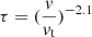 Mathematical equation: $ \tau = (\frac{v}{v_{\mathrm{t}}})^{-2.1} $