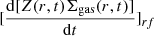 Mathematical equation: $ [\frac{\mathrm{d}[Z(r,t)\Sigma_{\mathrm{gas}}(r,t)]}{\mathrm{d}t}]_{rf} $