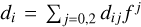 Mathematical equation: $d_i=\sum_{j=0,2}{d_{ij}f^j}$