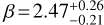 Mathematical equation: $\beta \!=\! 2.47^{+0.26}_{-0.21}$