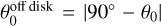 Mathematical equation: $\theta _0^{{\rm{off}}\,{\rm{disk}}} = \left| {90^\circ - {\theta _0}} \right|$